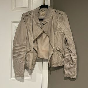 Faux leather jacket in stonewashed beige/grey.